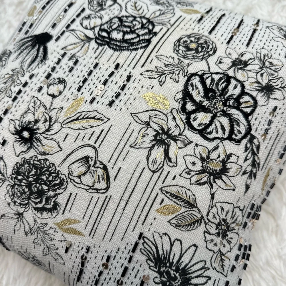 PAPER SOURCE | Black, Cream, and Gold Floral Accent Pillow